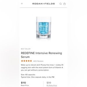 Rodan + Fields Redefine Intensive Renewing Retinol Vitamin A Face Serum